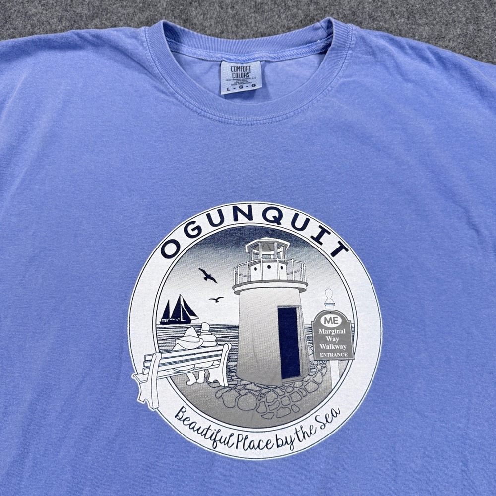 Comfort Colors Ogunquit Maine Marginal Way Lighthouse Graphic T-Shirt Blue Large
